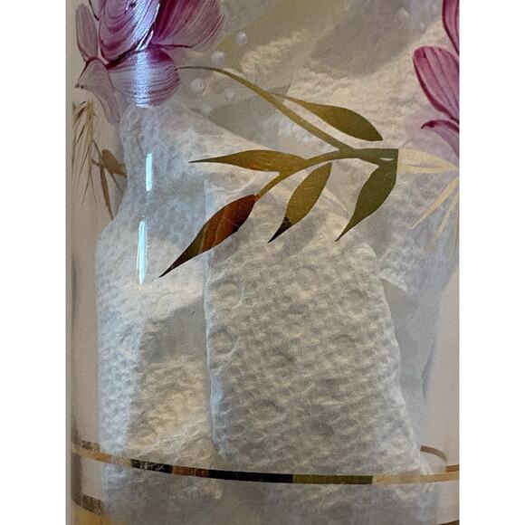 3 Vintage Hand Painted Drinking Glasses Purple Flowers Gold Leaves Tumbler - Picture 12 of 16